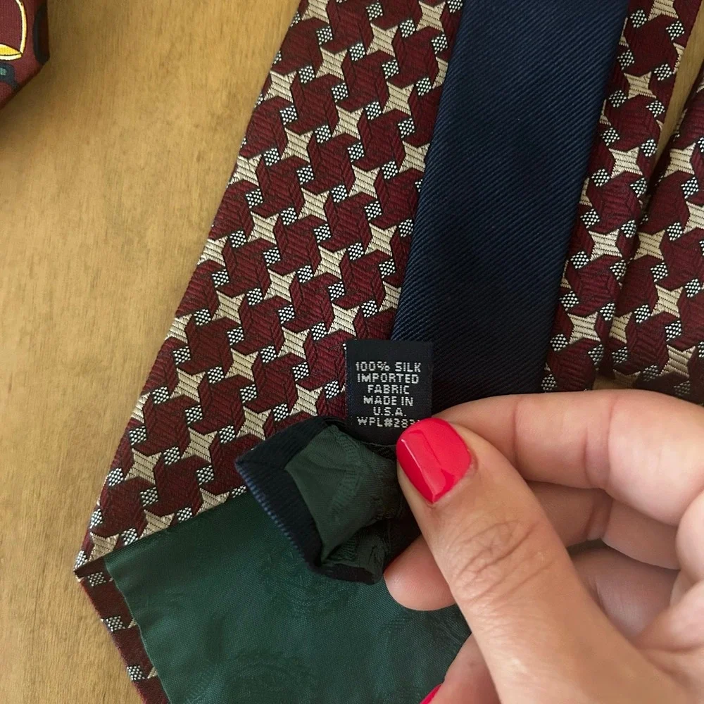 Tommy Hilfiger Mens Silk Tie Lot 2 Burgundy Equestrian Stirrup Geometric Stars